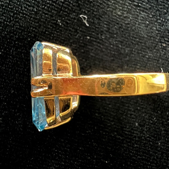Hollywood Collection Gold Vermeil Sterling Ring w Simulated Aquamarine Size 7 - Picture 7 of 10